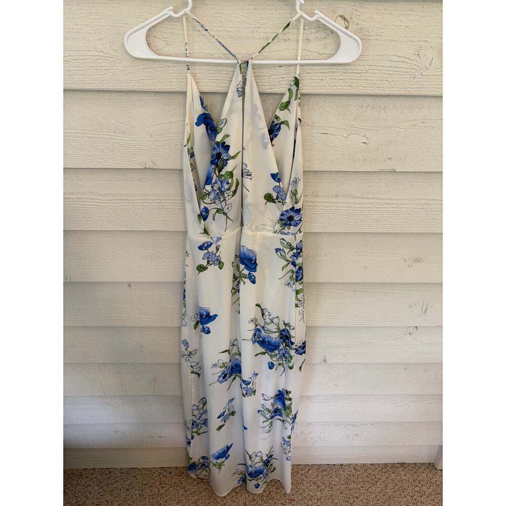 Identity Floral Halter Wide-Leg Jumpsuit – White & Blue Floral – Size M - Picture 10 of 10
